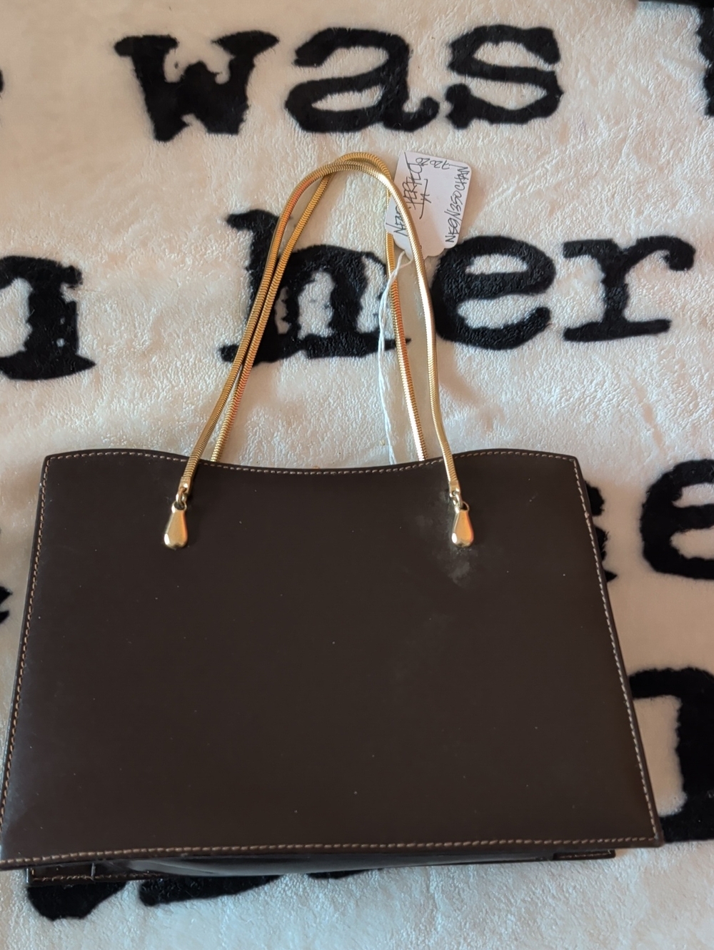 Classic Brown Shoulder Bag with Gold Handles